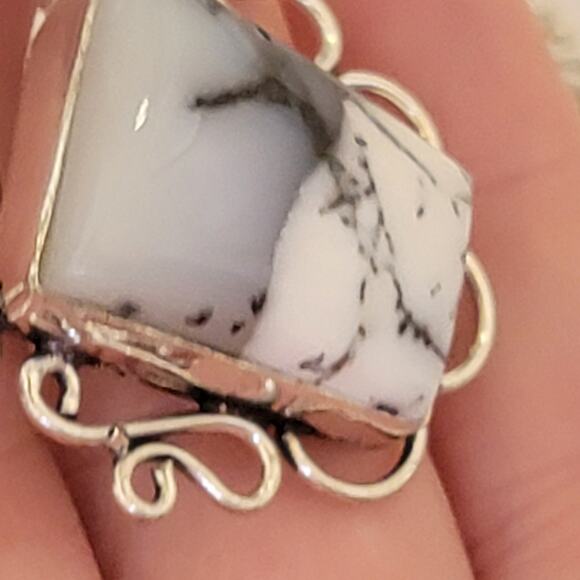 Dendritic Opal Sterling Silver Necklace, 20 Inch Handmade Statement Jewelry - Picture 10 of 10